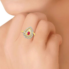 Yellow Chimes Premium A5 Grade American Diamond 18K Gold Plated Traditional Adjustable Ring for Women & Girls