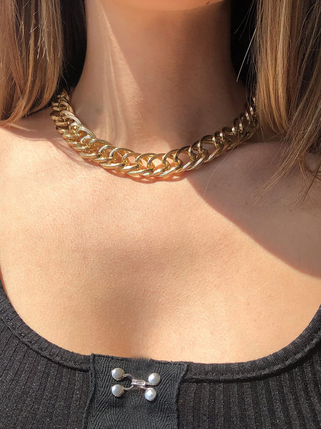 Yellow Chimes Necklace for Women and Girls Choker Chain Necklace for Women | Golden Link Chain Choker Necklace for Girls | Birthday Gift for girls and women Anniversary Gift for Wife