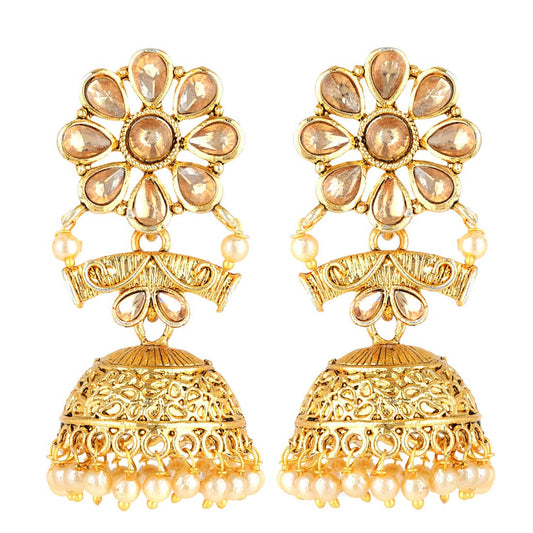 Yellow Chimes Traditional Pearl Drops Kundan Jadau Jhumka Earrings for Women and Girls