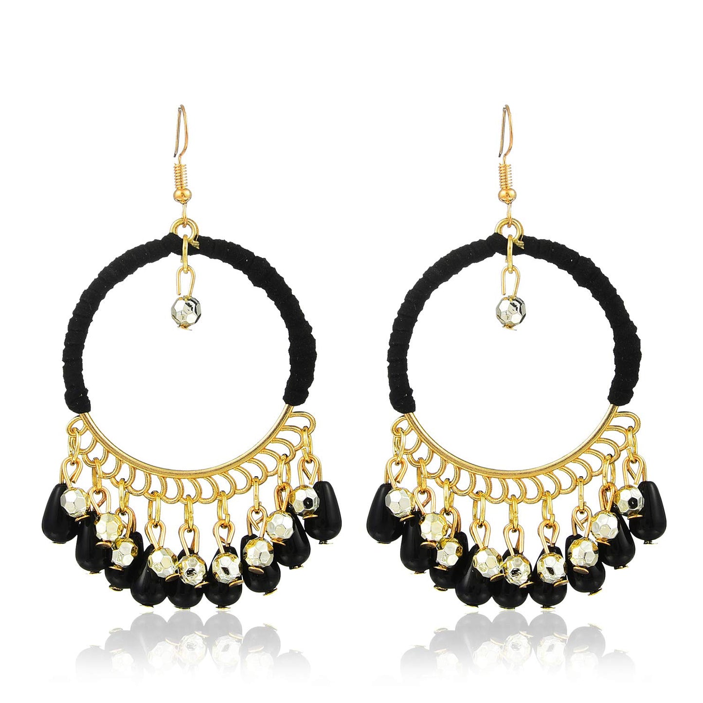 Yellow Chimes Ethnic Fusion Resin Leather Black Chandbali Earring for Women & Girls