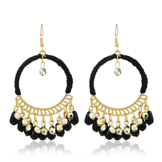 Yellow Chimes Ethnic Fusion Resin Leather Black Chandbali Earring for Women & Girls