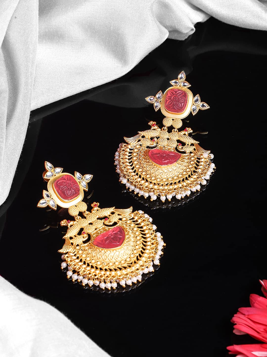 Yellow Chimes Chandbali Earrings for Women Traditional Gold Plated Peacock Shaped Long Chand Bali Earrings for Women and Girls