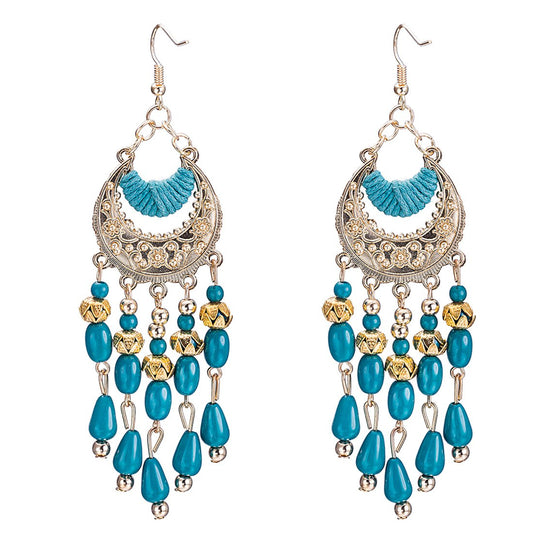 Yellow Chimes Blue Beads Dangle Earrings for Women and Girls