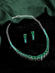 Yellow Chimes Women's Traditional Green American Diamond Rhodium Plated AD Necklace Set