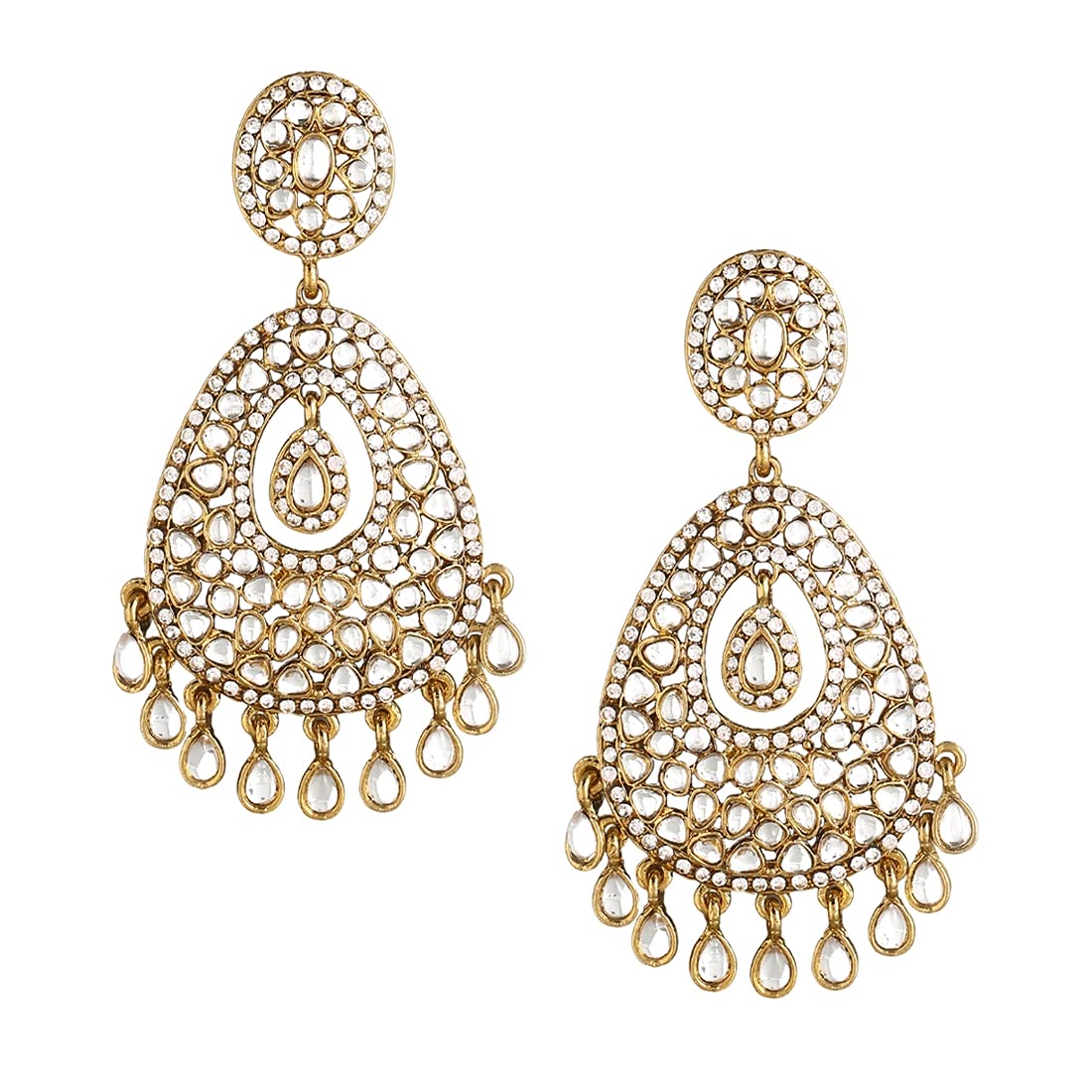 Yellow Chimes Danglers Earrings for Women Gold Plated Traditional White Studded Stones Dangler Earrings for Women and Girls.