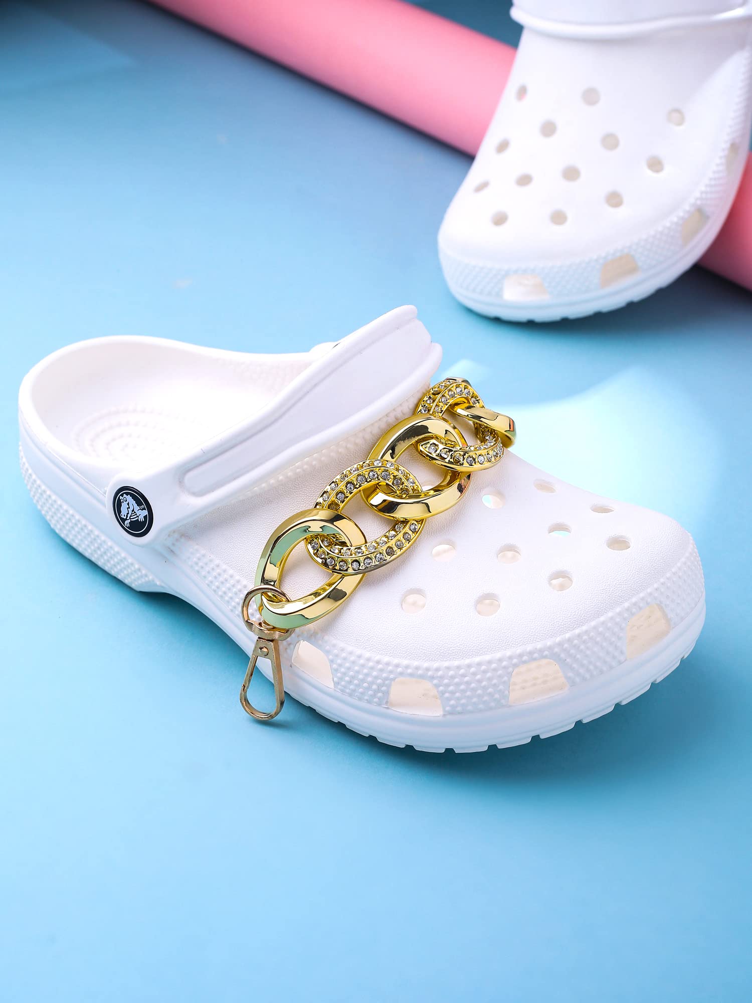 Yellow Chimes Shoe Chains for Girls and Boys | Shoe Accessories Link Chain and Crystal Design | Shoe Decoration Charms| Shoe Chains for Unisex | Pack of 2 pieces | Shoe Chain Charms for Croc