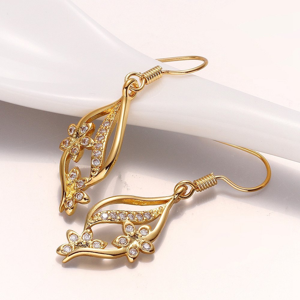 YELLOW CHIMES Golden Flower and Petal High Grade Crystal Earrings for Women and Girls