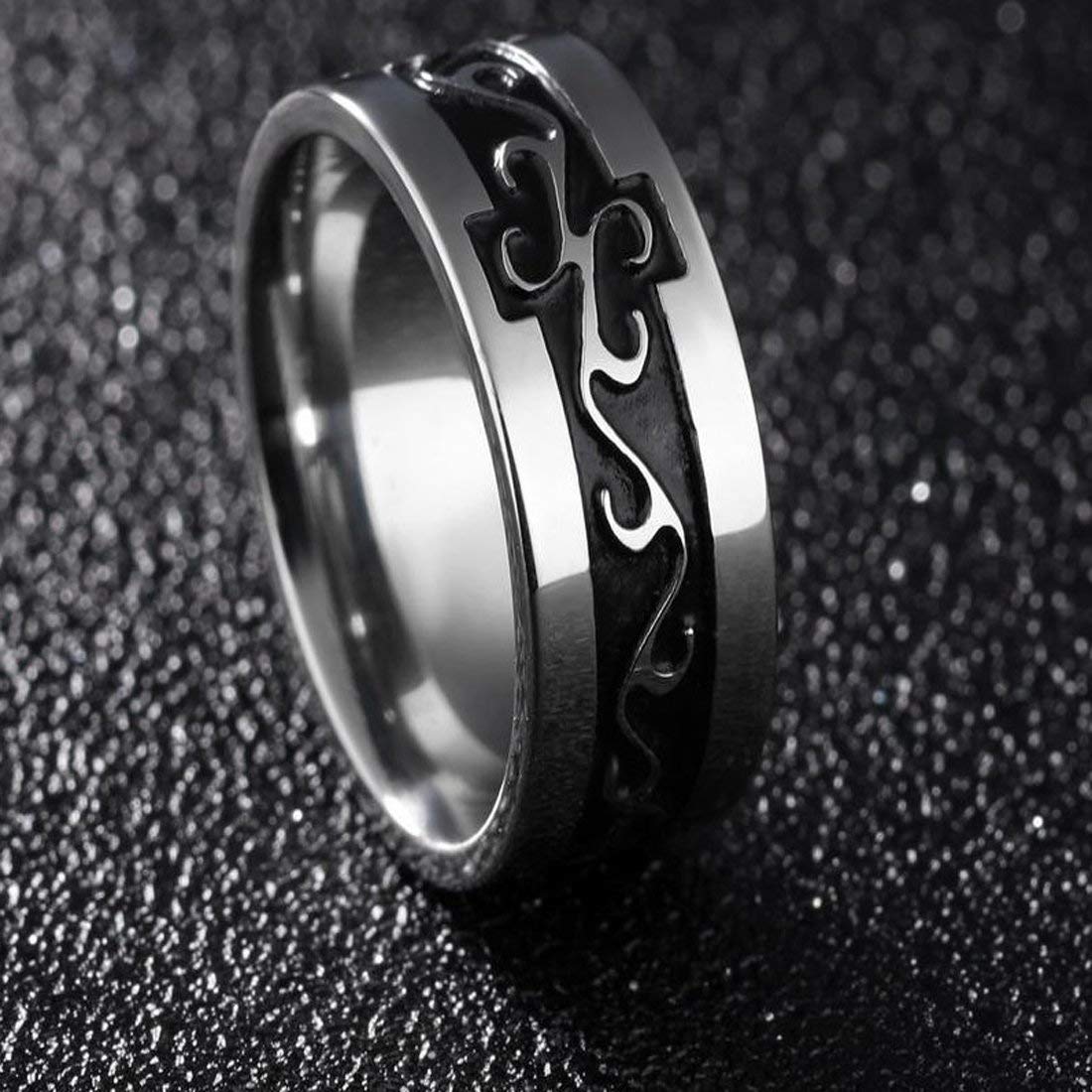 Yellow Chimes Rings for Men Silver Black Ring Western Style Stainless Steel Band Ring for Men and Boys.