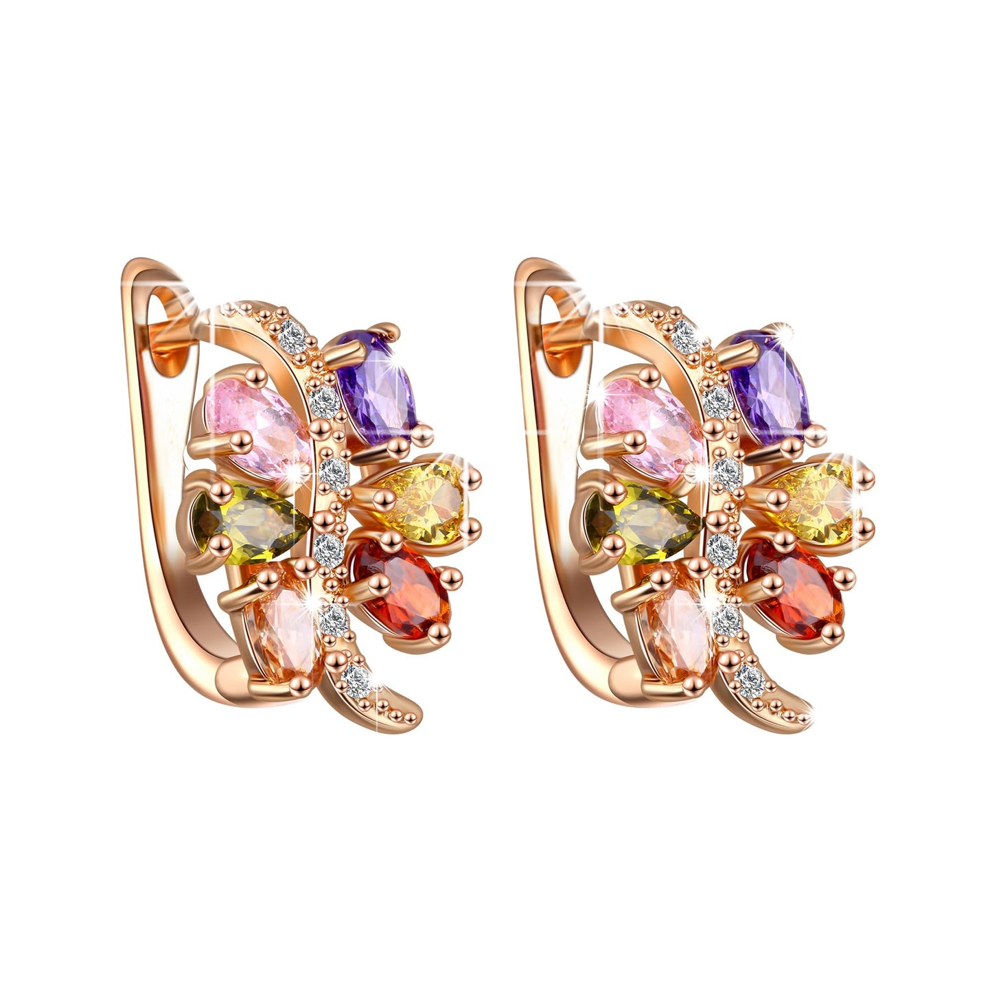 Kairangi Clip on Earrings for Women Multicolor Crystal Earrings Rosegold Plated Swiss AAA Zircon Clip On Earrings for Women and Girls.