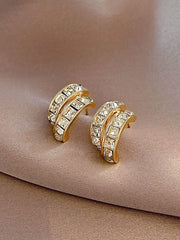 Yellow Chimes Earrings For Women Gold Tone Crystal Studded Double Rounded Huggie Hoop Earrings For Women and Girls