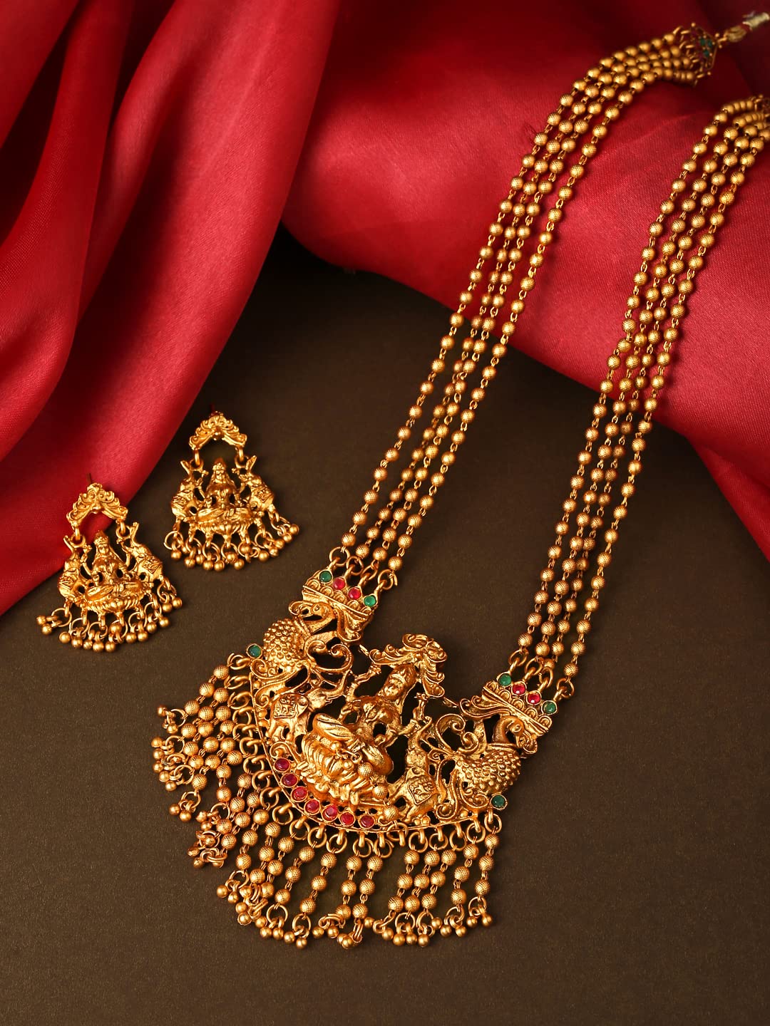 Yellow Chimes Jewellery Set for Women and Girls | Gold Temple Jewellery Set for Women Traditional | Accessories Jewellery for Women | Long Haram Jewelry Set Antique Jewellery | Birthday Gift for girls and women Anniversary Gift for Wife