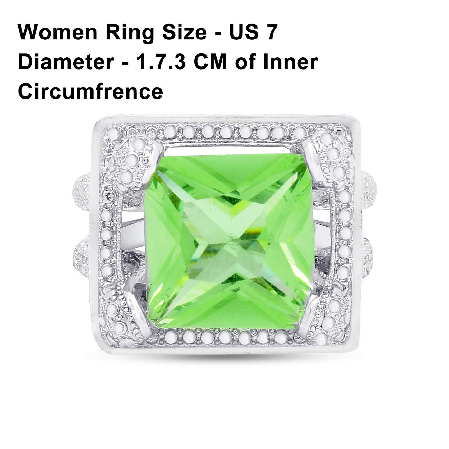 Yellow Chimes Rings for Women Silver Plated Natural Light Green Emerald Gemstones Square Shaped Crystal Rings for Women and Girl's.