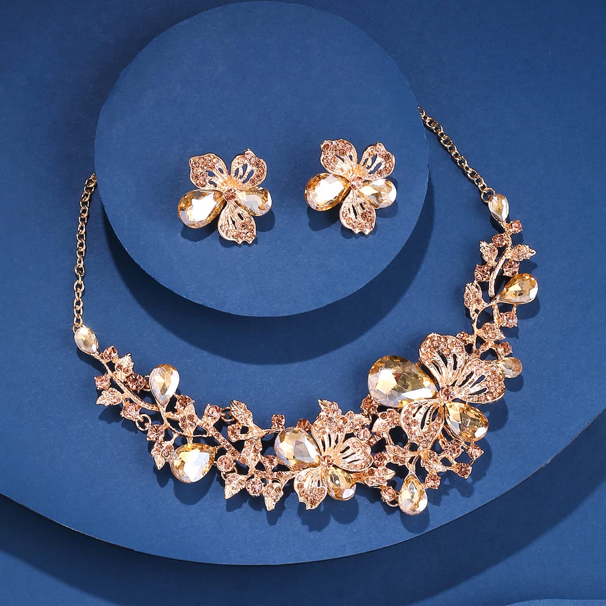 Yellow Chimes Jewellery Set For Women Rose Gold Plated Floral Designed Crystal Necklace Set For Women and Girls