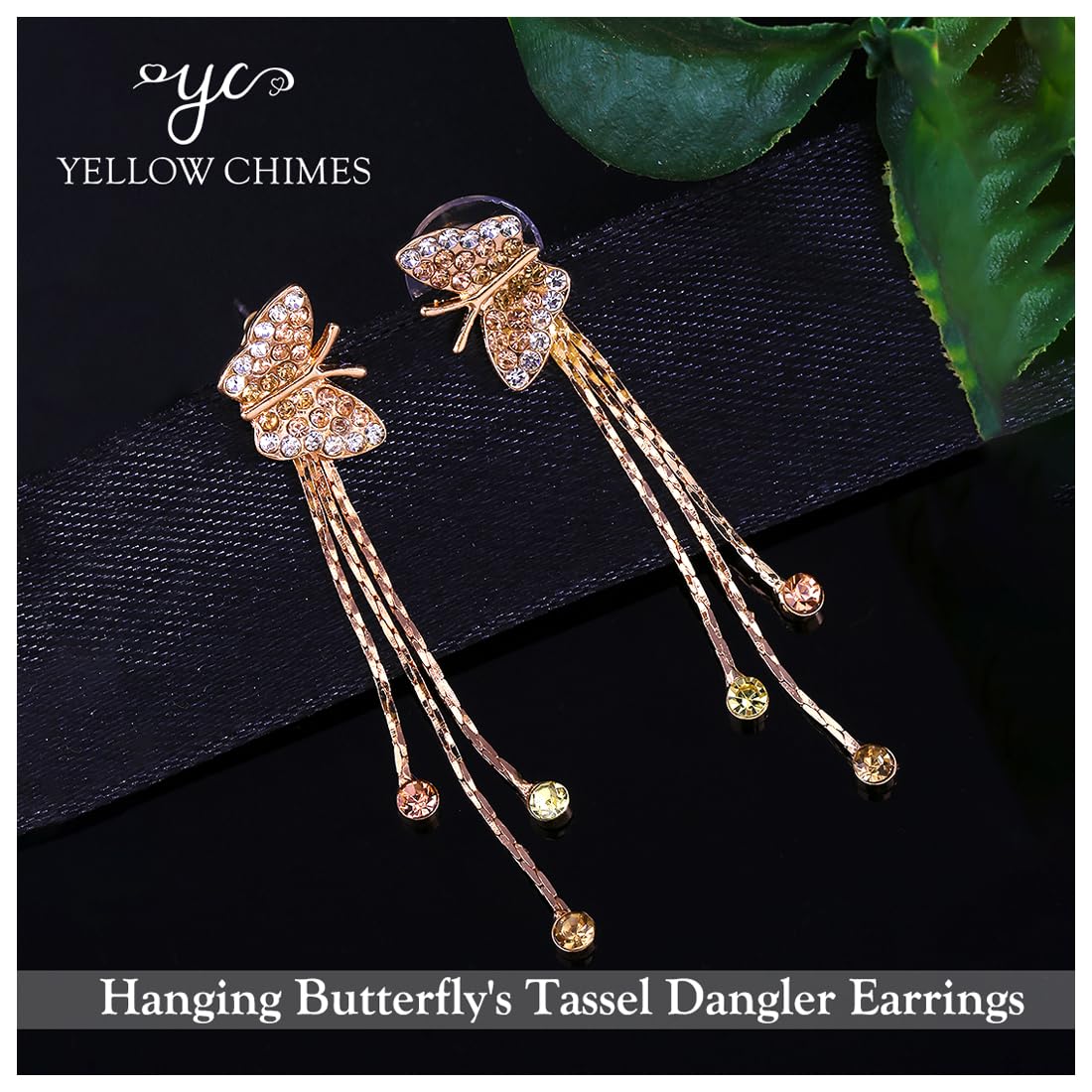 Kairangi Danglers Earrings for Women Butterfly Shaped Gold Plated Crystal Dangler Earrings for Women and Girls