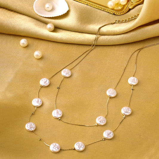 Yellow Chimes Necklace For Women Gold Tone Layered Pearl Bead Studded Dainty Necklace For Women and Girls