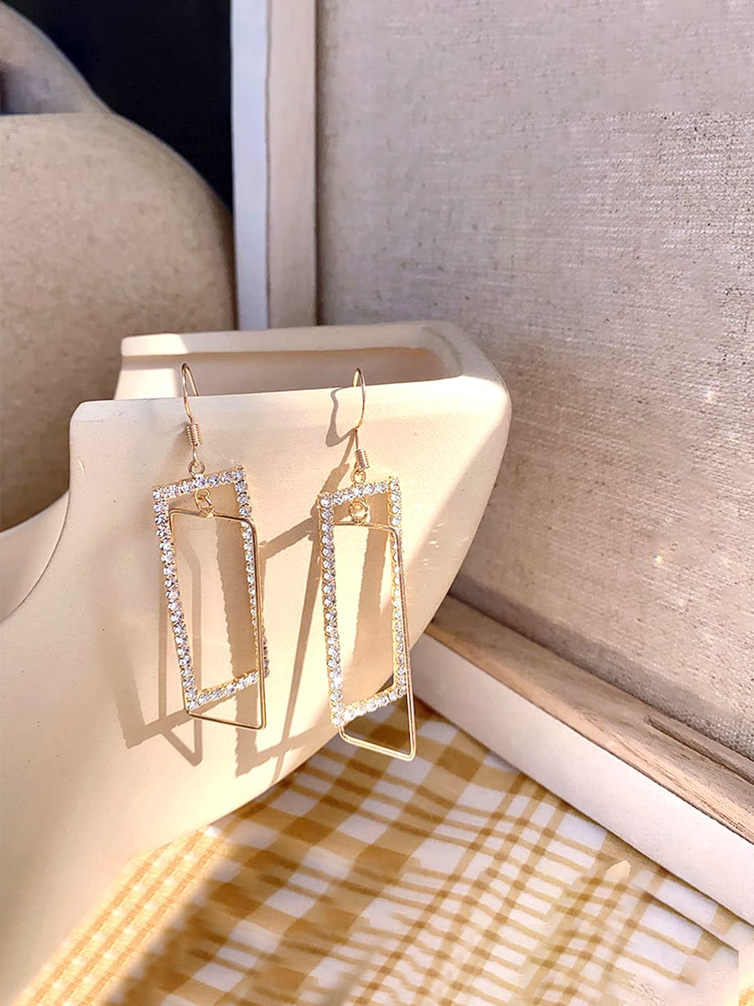 Yellow Chimes Earrings for Women and Girls Pearl Dangler | Gold Toned Crystal Studded Geometric Designed Long Danglers Earrings | Birthday Gift for girls and women Anniversary Gift for Wife