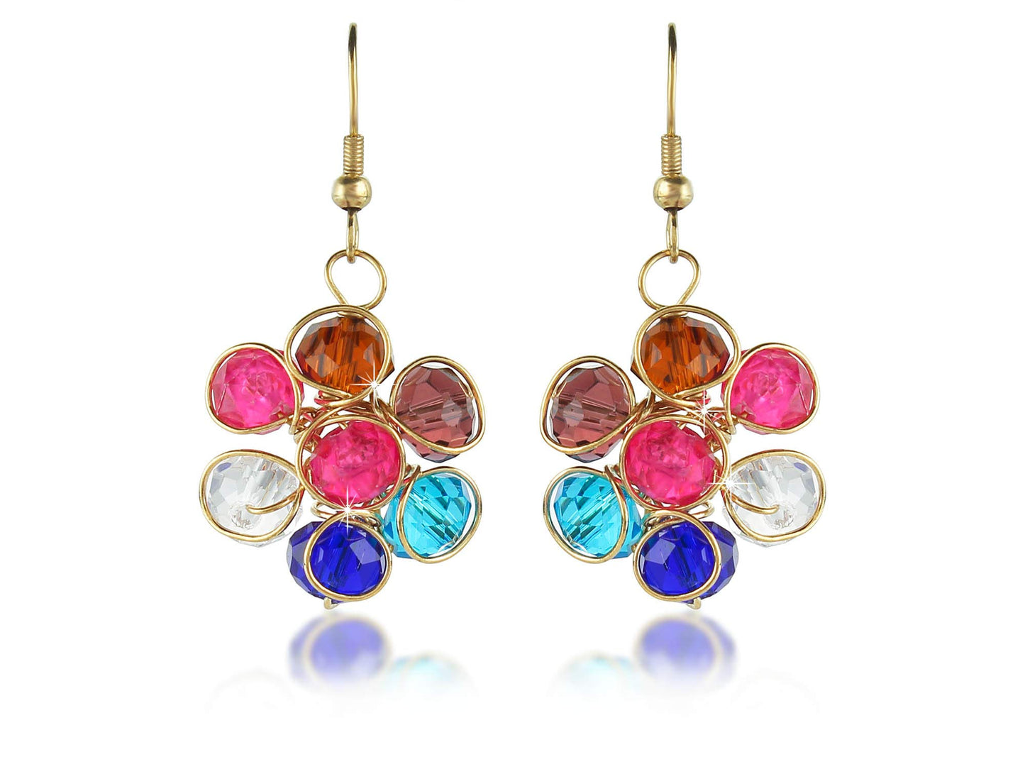 Yellow Chimes Crystal Beads Combo of 3 Gold Plated Stylish Multicolour Base Metal Drop Earrings Set for Women