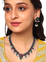 Yellow Chimes Oxidised Jewellery Set for Women Silver Oxidised Multicolor Studded Stones Choker Necklace Set for Women and Girls.