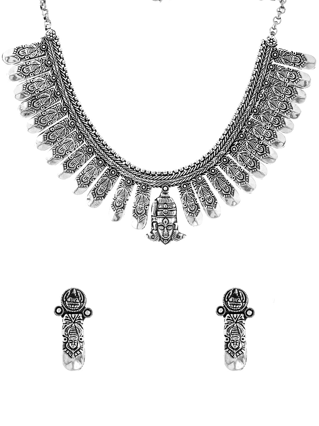 Yellow Chimes Oxidised Jewellery Set for Women Authentic Kolhapuri Work Handmade Silver Traditional Durga Ma Choker Necklace Sets for Women and Girls.