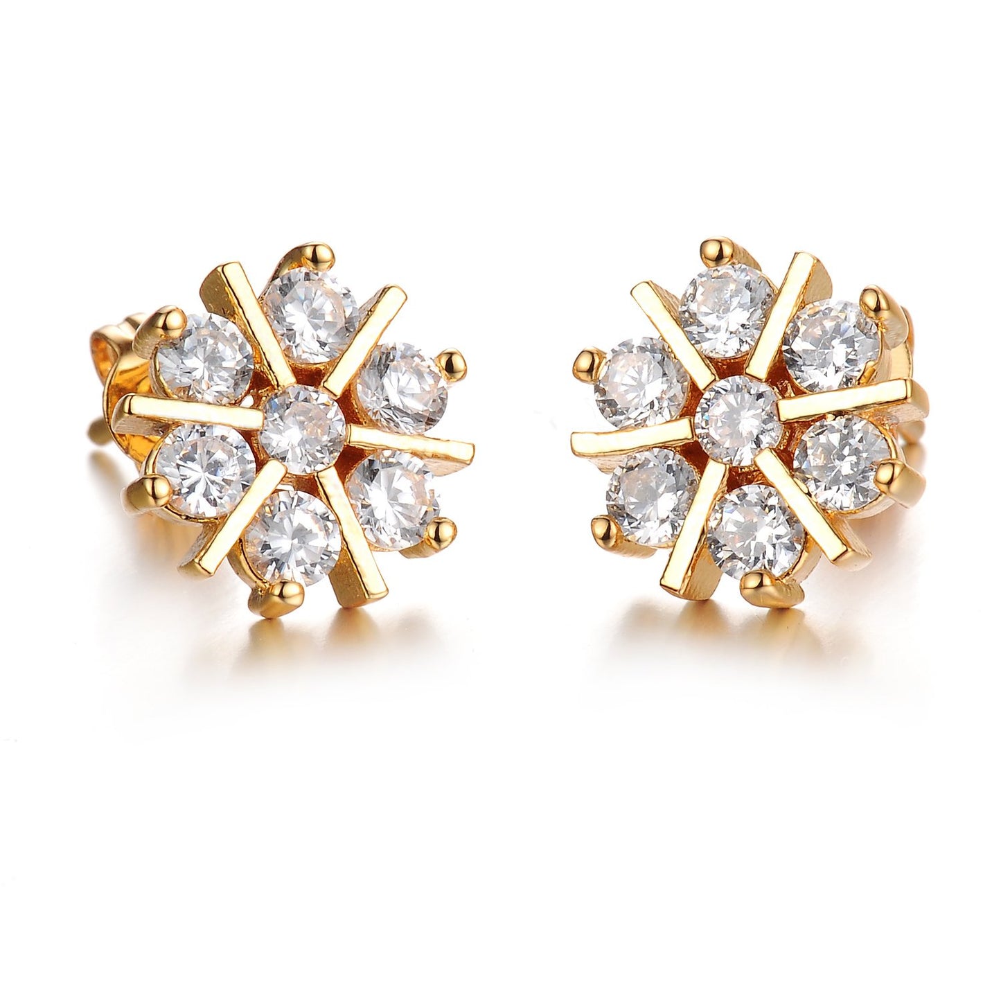 Yellow Chimes Stud Earrings for Women Sparkling White Crystal Sun Floral Shaped Golden Studs Earrings for Women & Girls.