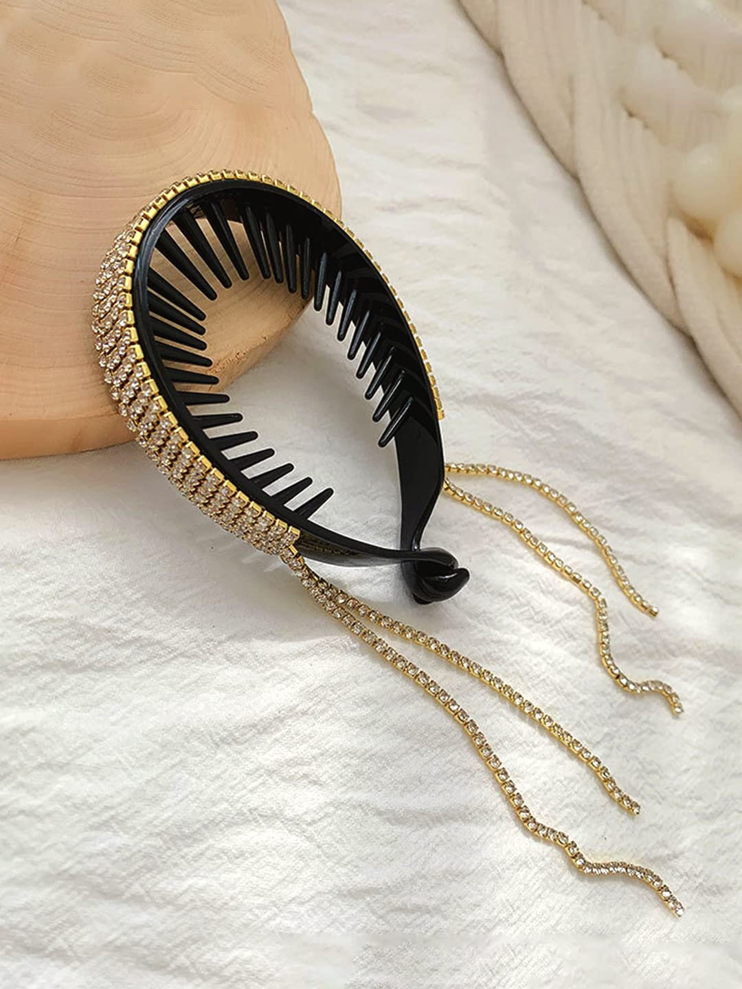 Yellow Chimes Hair Bands for Girls Black Crystal Studded Hair Band Charming Hair Band HairBands for Kids and Girls Hair Accessories.