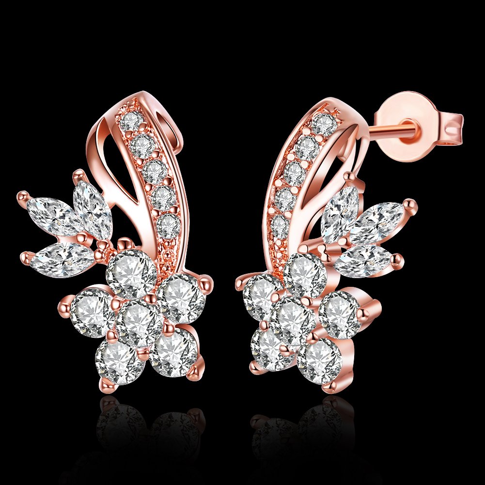 Yellow Chimes A5 Grade Crystal Rose Gold Plated Curvaceous Studs Earrings for Women & Girls