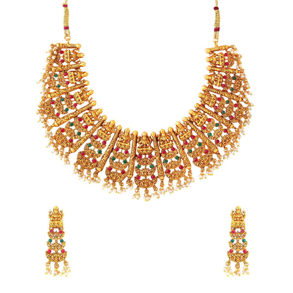 Yellow Chimes Jewellery Set for Women and Girls Temple Jewellery Set for Women | Gold Plated Traditional Choker Necklace Set | Birthday Gift for girls and women Anniversary Gift for Wife