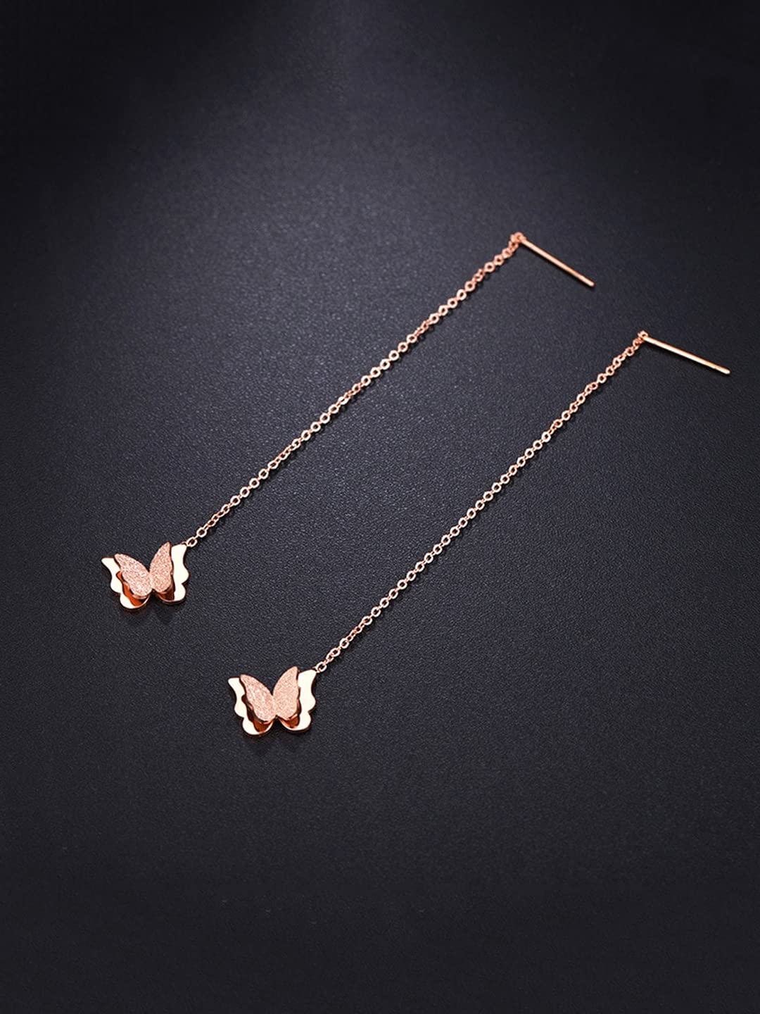 Yellow Chimes Threader Earrings for Women Western Rose Gold Plated Stainless Steel Butterfly Shaped Threader Earrings For Women and Girls