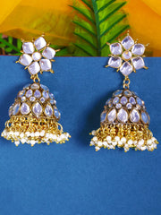 Yellow Chimes Ethnic Gold Plated Flower Design Traditional Stone Moti Beads Jhumka Earrings for Women and Girls