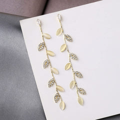 Yellow Chimes Earrings For Women Gold Toned Leaflet Designed Crystal Studded Long Linear Dangler Earrings For Women and Girls