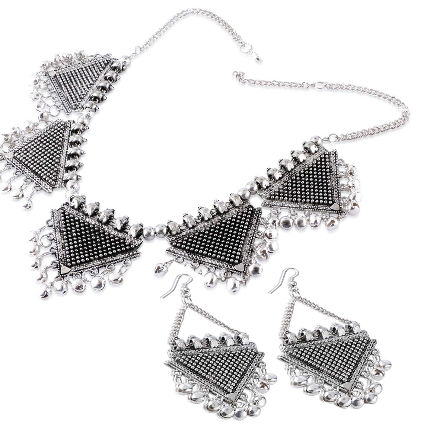 Yellow Chimes Statement Antique Necklace with Earrings Oxidised Jewellery Sets for Women and Girls