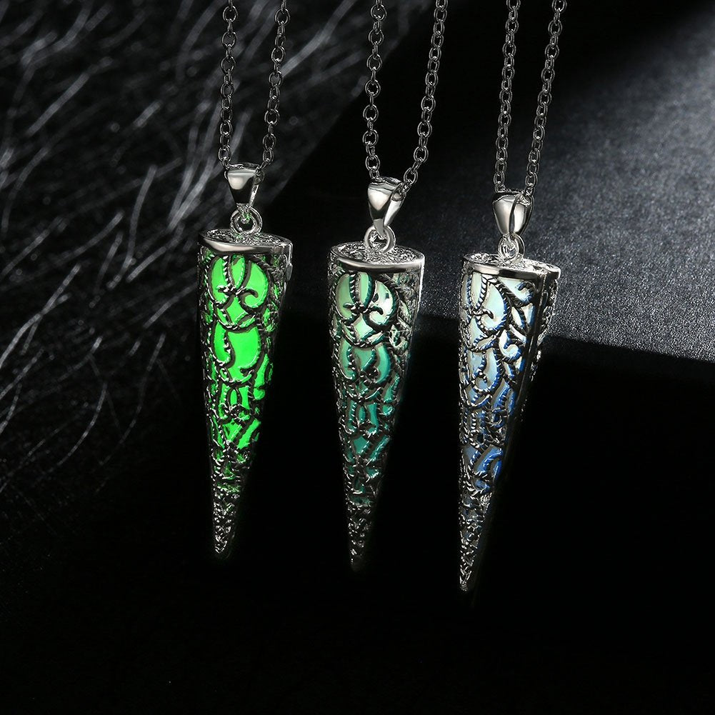 YELLOW CHIMES Glow-in-The-Dark Cone Style 925 Silver Plated (Hallmarked) Pendant for Girls and Women