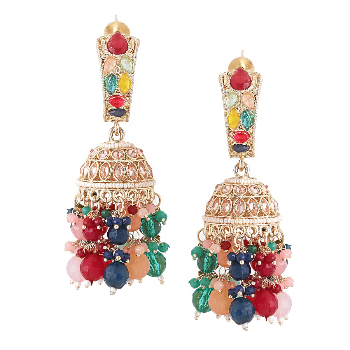 Yellow Chimes Earrings for Women and Girls Traditional Beads & Kundans Jhumka | Gold Plated Kundan & Beads Drop Jhumki Earrings | Birthday Gift for girls and women Anniversary Gift for Wife