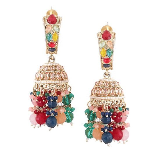 Yellow Chimes Earrings for Women and Girls Traditional Beads & Kundans Jhumka | Gold Plated Kundan & Beads Drop Jhumki Earrings | Birthday Gift for girls and women Anniversary Gift for Wife