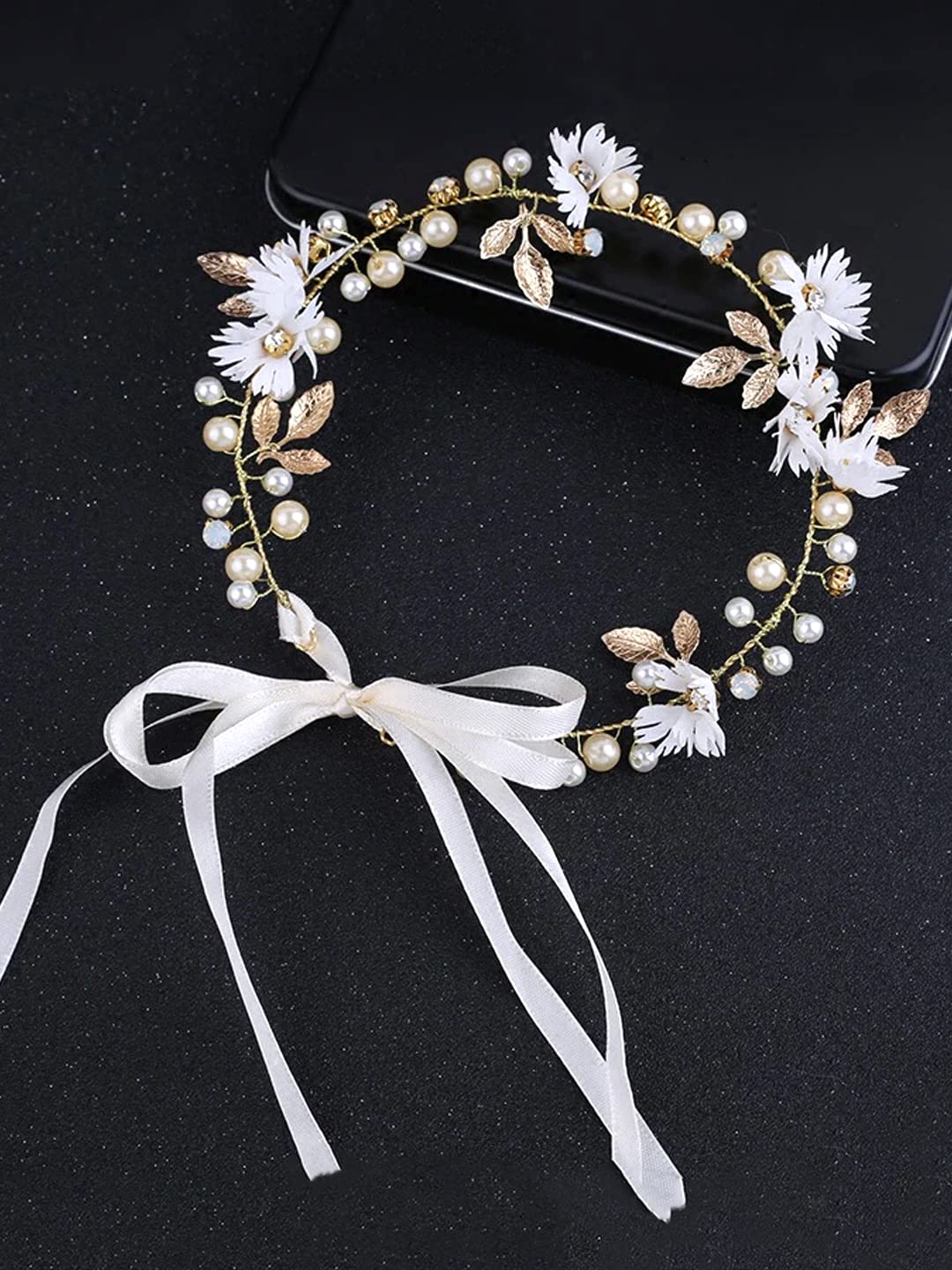 Yellow Chimes Tiara for Women and Girls Floral Hair Vine for Women Gold Bridal Hair Vine Tiara Headband Hair Accessories Wedding Jewellery for Girls and Women Bridal Hair Accessories for Wedding.