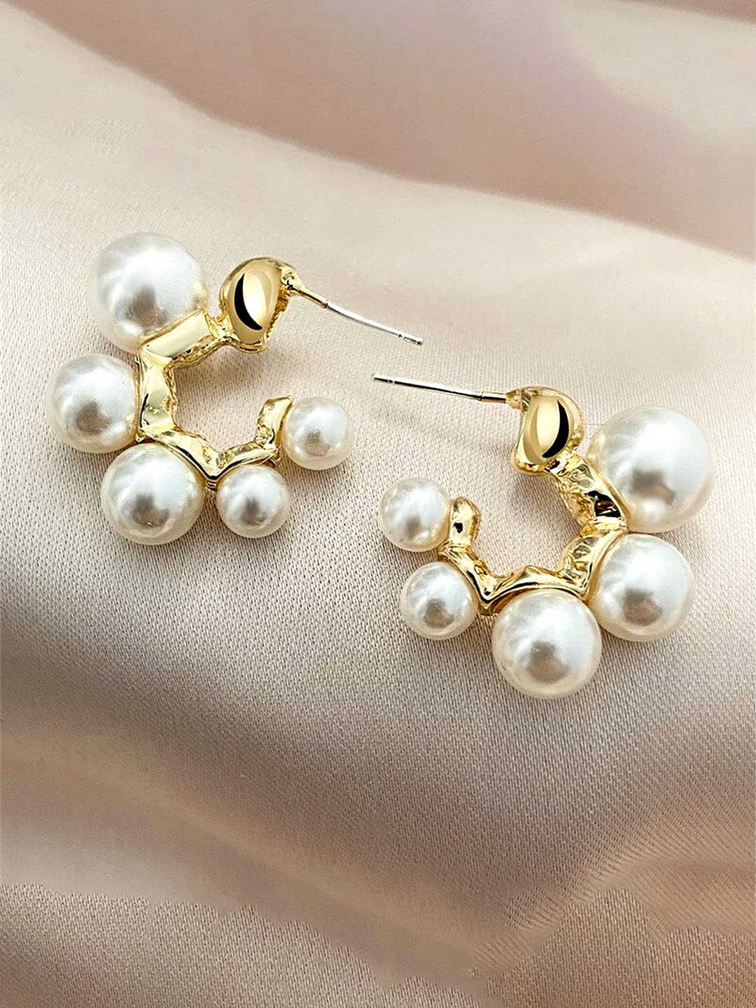 Yellow Chimes Earring For Women Gold Toned Pearl Studded Hoop Earrings For Women and Girls