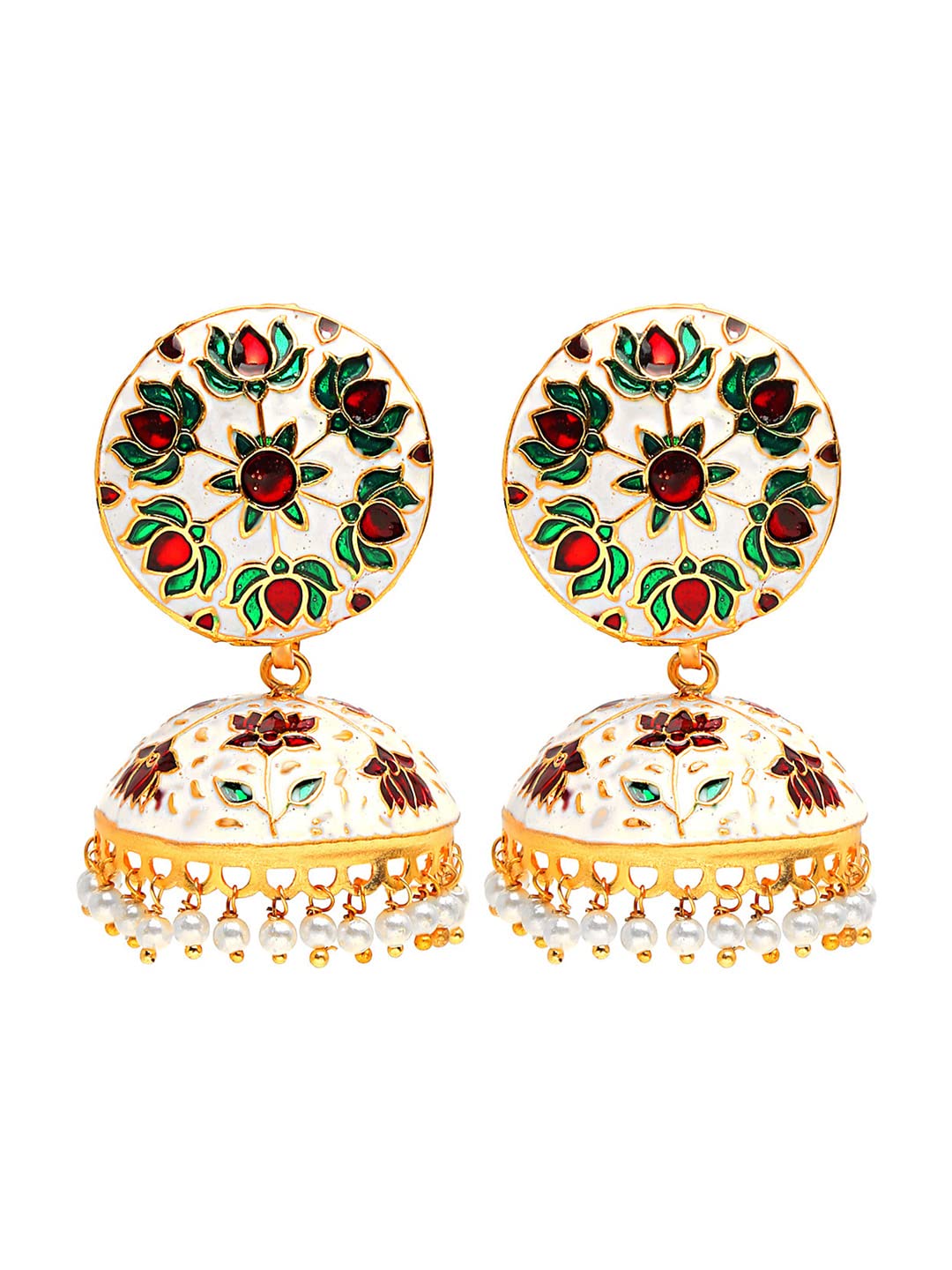 Yellow Chimes Meenakari Jumka Earrings with Ethnic Design Gold Plated Traditional Beads for Women and Girls