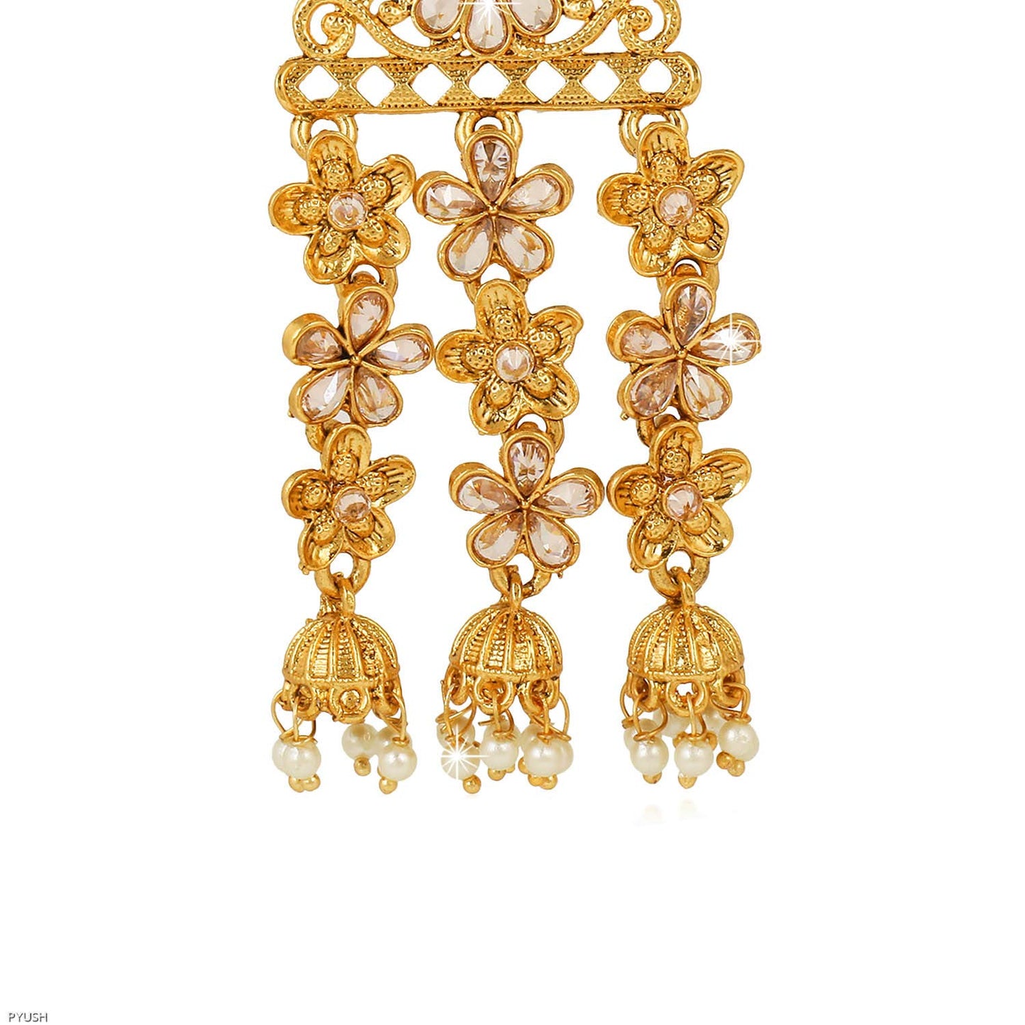 Yellow Chimes Kundan Studded Floral Shaped Gold Plated Curtain Dangler Jhumka Earrings for Women and Girls