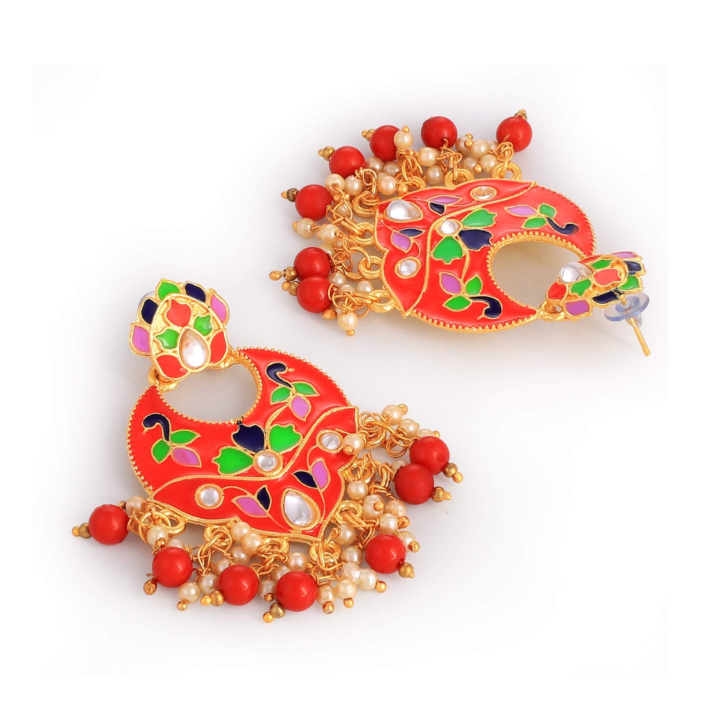 Yellow Chimes Gold Plated Enamel Meenakari Chandbali Earrings for Women and Girls