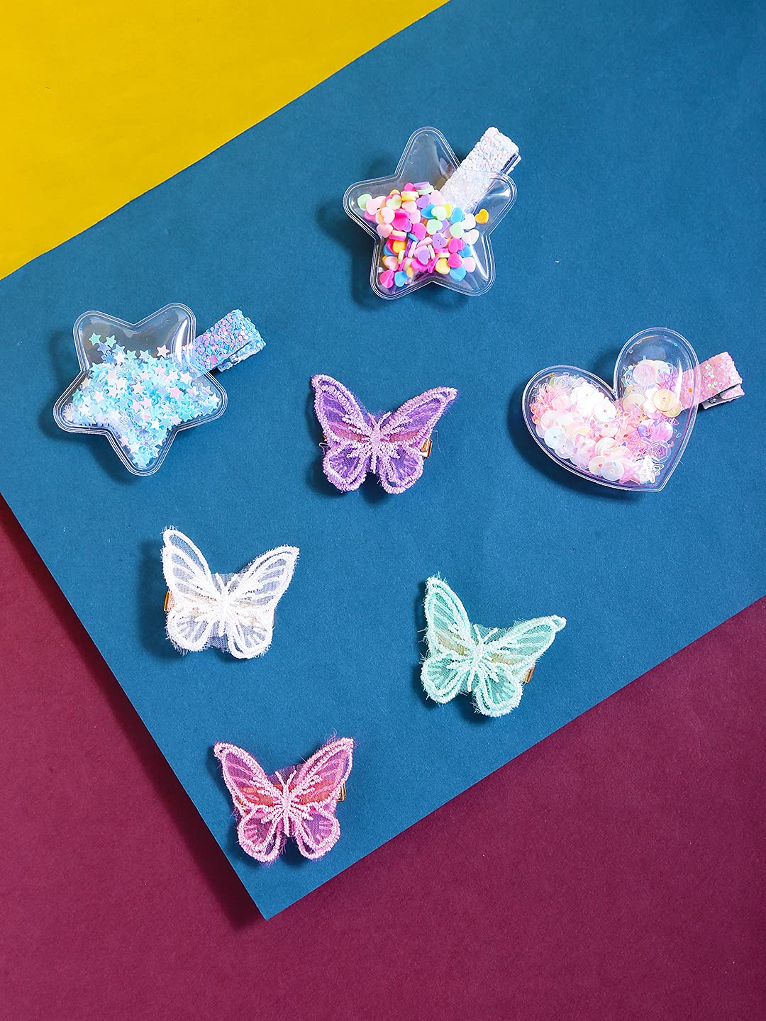 Melbees by Yellow Chimes Hair Clips for Girls 7 Pcs Hairclip Set for Kids Butterfly Charm Hair Clips Hair Accessories for Toddlers and Kids Girls.