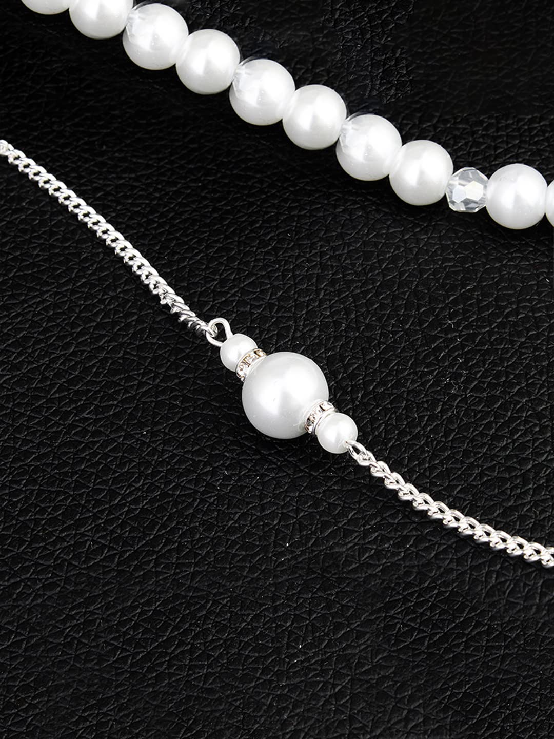 Yellow Chimes Back Necklace For Women Silver Tone Pearl Embellished Back Chain For Women and Girls