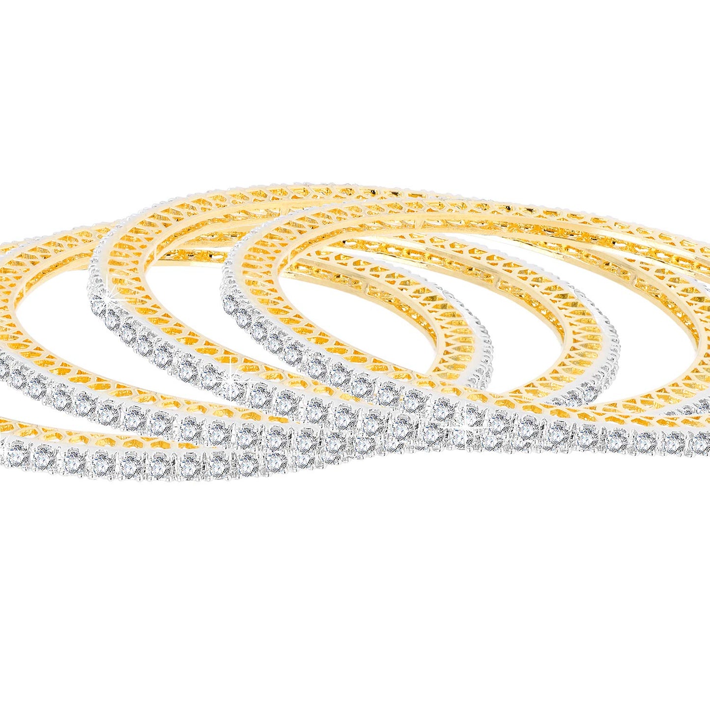 Yellow Chimes Elegant Small White AD/American Diamond Studded 18k Gold Plated 4 PCs Handcrafted Bangles Set for Women & Girls (2.6)