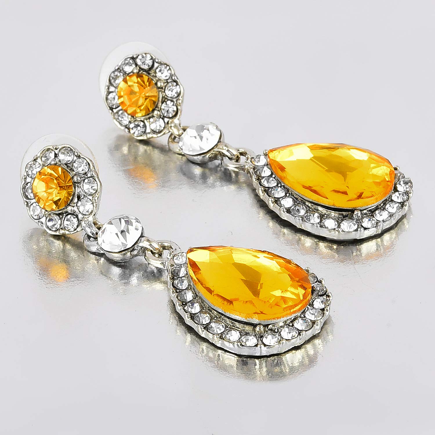 Yellow Chimes Silver Plated Yellow Crystal Drops Earrings for Women and Girls