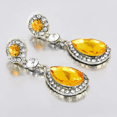 Yellow Chimes Silver Plated Yellow Crystal Drops Earrings for Women and Girls