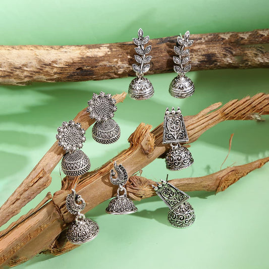Kairangi Earrings for Women and Girls | Traditional Silver Oxidised Jhumka | German Silver Earring Set | Floral Jhumki Earrings Combo | Birthday Gift For Girls and Women Anniversary Gift for Wife