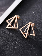 Yellow Chimes Stud Earrings for Women Western Rose Gold Plated Stainless Steel Black Triangular Studs Earrings For Women and Girls