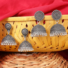 Yellow Chimes Oxidised Earrings for Women Traditional Silver Oxidised Combo Ethnic Jhumka Jhumki Earrings for Women and Girls