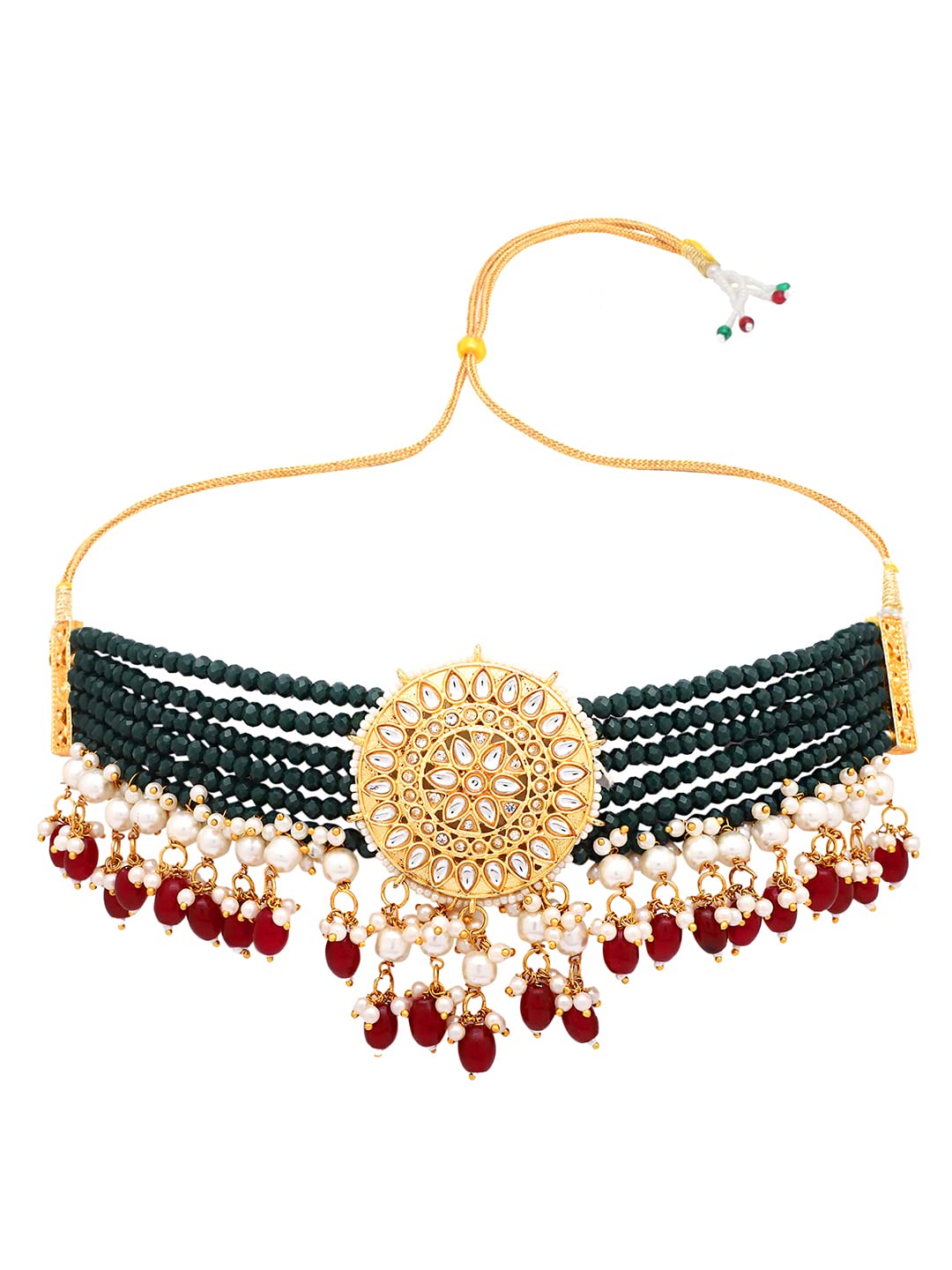 Yellow Chimes Jewellery Set for Women Gold Toned Kundan Studded with Beads Choker Necklace Set with Earrings for Women and Girls