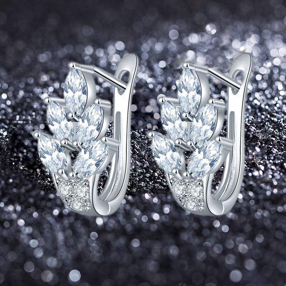 Yellow Chimes Crystal Earrings for Women Leafy Shaped Rhodium Plated White Crystal Clip On Stud Earrings for Women and Girls