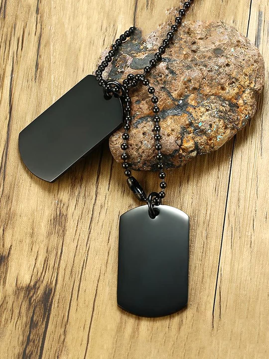 Men's Stainless Steel Textured Black Dog Tag Pendant Necklace on a 22 | MLG  Jewelry